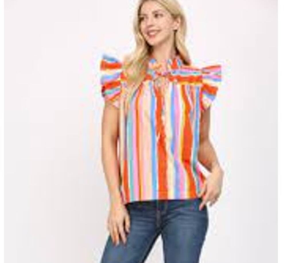 Fate Ruffle Striped Blouse Top, 100% Cotton, Boho, Sexy, Coquette, Womens Sz S